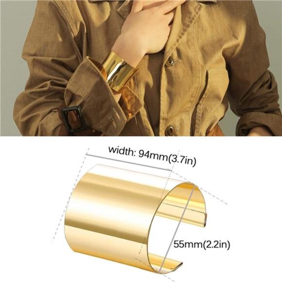 4 Pcs Cuff Bangle Bracelet for Women Open Wide Wire Bracelets Gold Wrist - Picture 6 of 8